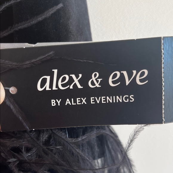 Alex & Eve Black Velvet Dress with Feathered Sleeves - Picture 2 of 6